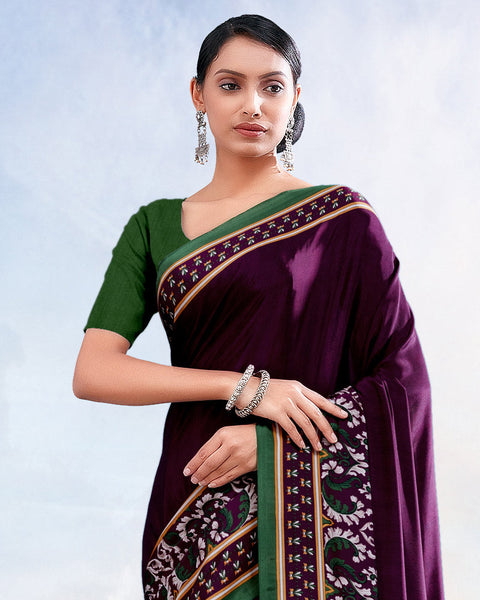 Melanzane Purple Printed Digital Print Crepe Saree
