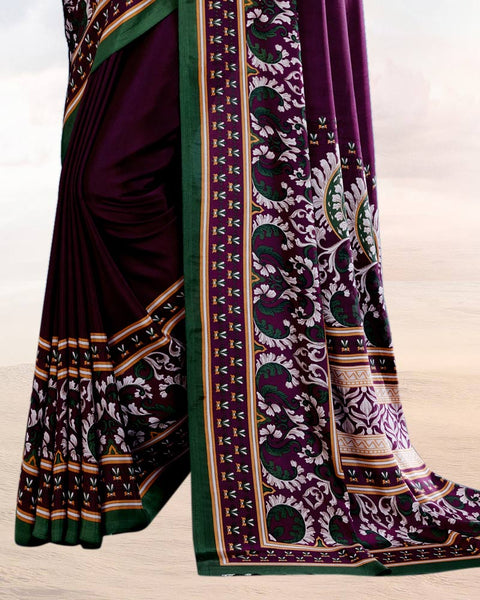 Melanzane Purple Printed Digital Print Crepe Saree