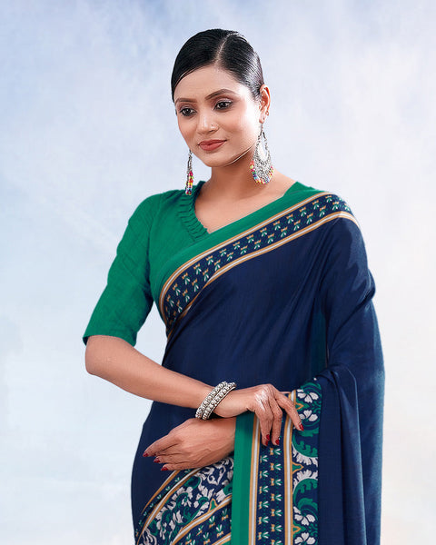 Royal Blue Printed Digital Print Crepe Saree