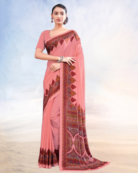 Peach Printed Digital Print Crepe Saree