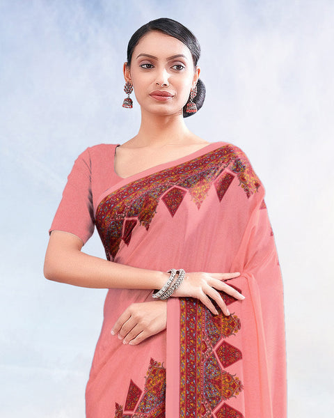 Peach Printed Digital Print Crepe Saree