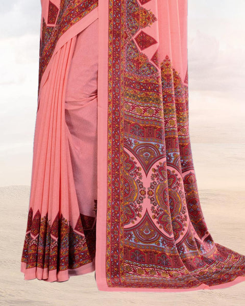 Peach Printed Digital Print Crepe Saree