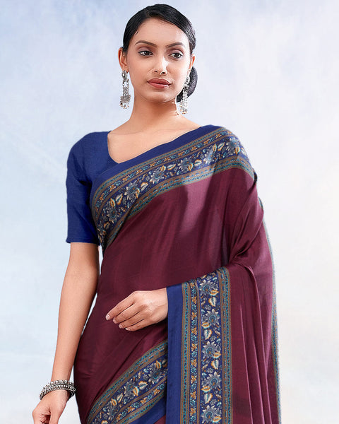 Wine Berry Printed Digital Print Crepe Saree