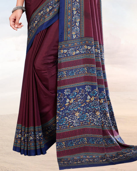 Wine Berry Printed Digital Print Crepe Saree
