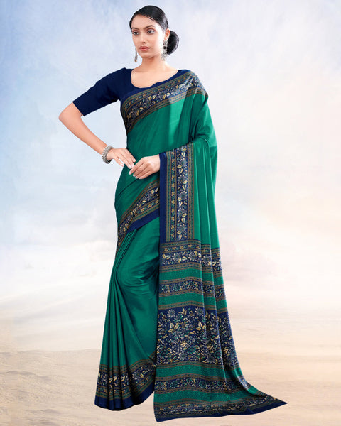 Rama Green Printed Digital Print Crepe Saree