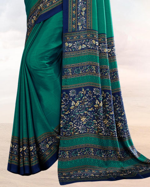 Rama Green Printed Digital Print Crepe Saree