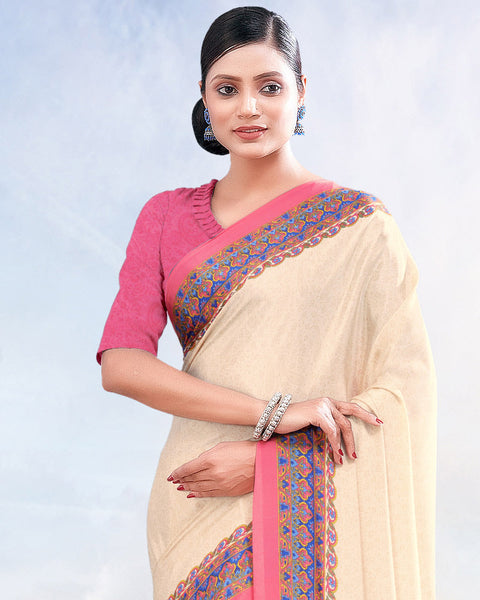 Off White Printed Digital Print Crepe Saree