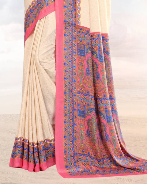 Off White Printed Digital Print Crepe Saree