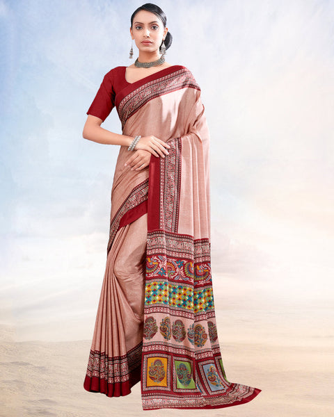 Cameo Pink Printed Digital Print Crepe Saree