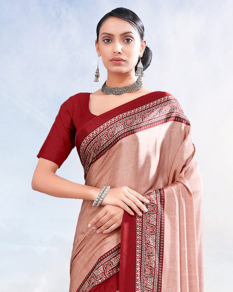 Cameo Pink Printed Digital Print Crepe Saree