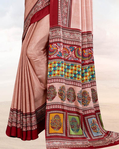 Cameo Pink Printed Digital Print Crepe Saree