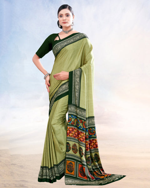 Light Mehandi Green Printed Digital Print Crepe Saree