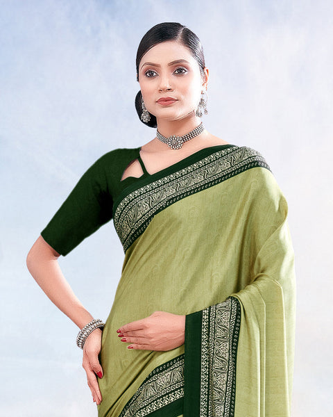 Light Mehandi Green Printed Digital Print Crepe Saree