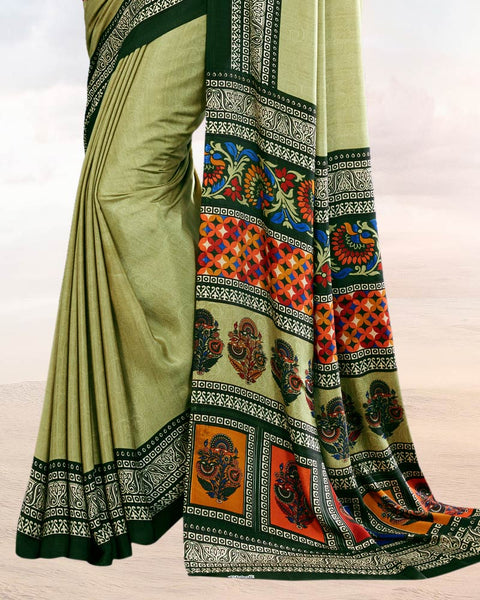 Light Mehandi Green Printed Digital Print Crepe Saree