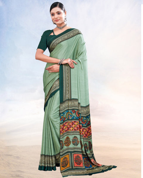 Pastel Turquoise Green Printed Digital Print Crepe Saree