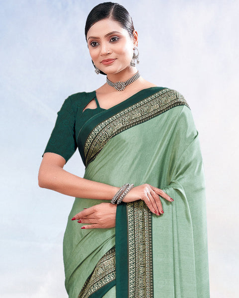 Pastel Turquoise Green Printed Digital Print Crepe Saree