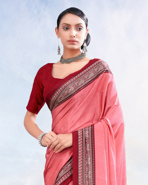 Salmon Pink Printed Digital Print Crepe Saree