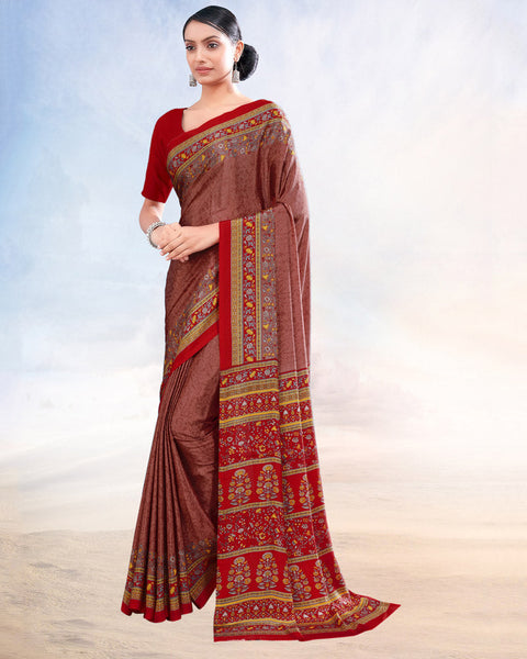 Matrix Brown Printed Digital Print Crepe Saree