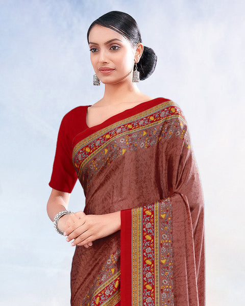 Matrix Brown Printed Digital Print Crepe Saree