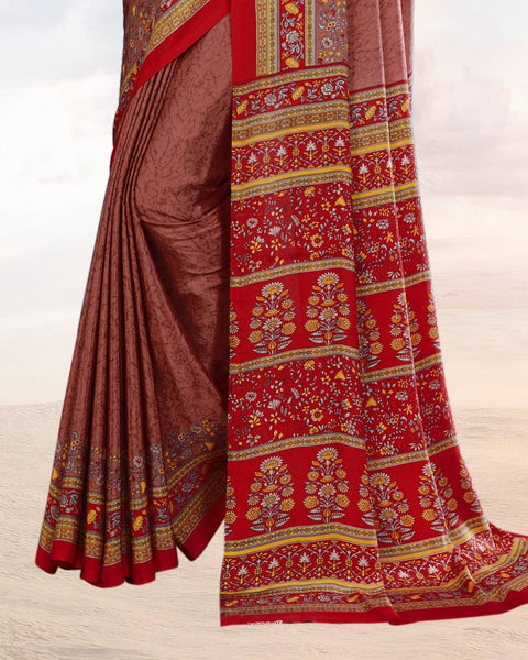 Matrix Brown Printed Digital Print Crepe Saree