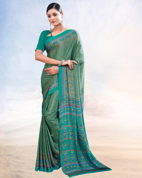 Persian Green Printed Digital Print Crepe Saree
