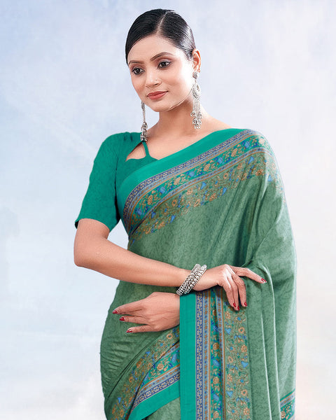 Persian Green Printed Digital Print Crepe Saree