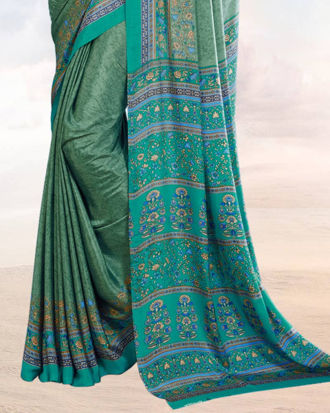 Persian Green Printed Digital Print Crepe Saree
