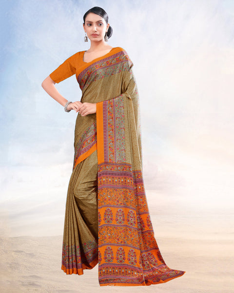Sandal Brown Printed Digital Print Crepe Saree