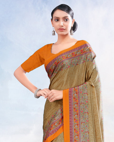 Sandal Brown Printed Digital Print Crepe Saree