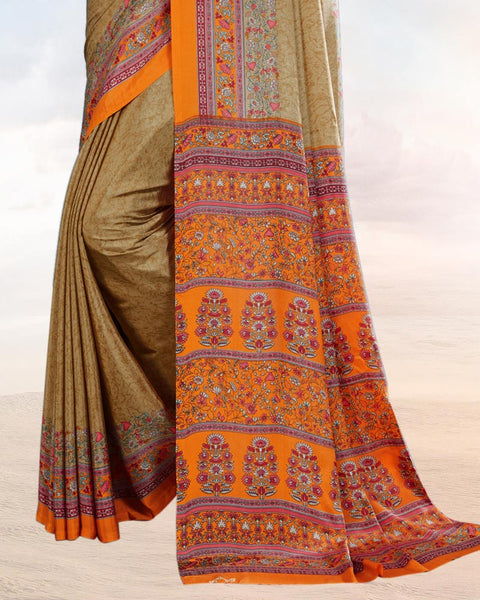 Sandal Brown Printed Digital Print Crepe Saree