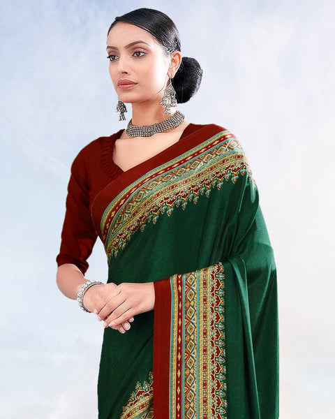 Bottle Green Printed Digital Print Crepe Saree