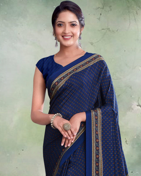 Zodiac Blue Digital Print Premium Crepe Saree