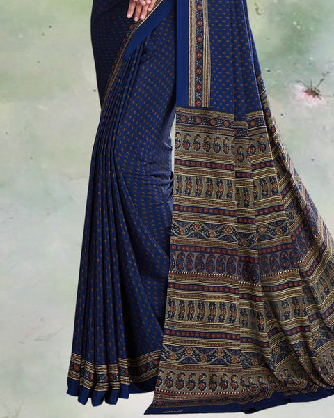 Zodiac Blue Digital Print Premium Crepe Saree