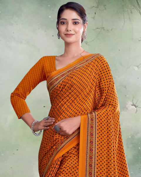 Papaya Orange Digital Print Premium Crepe Saree