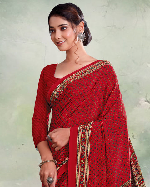 Lipstick Red Digital Print Premium Crepe Saree