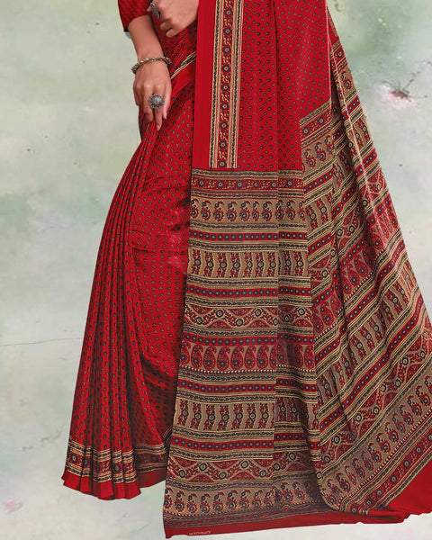 Lipstick Red Digital Print Premium Crepe Saree