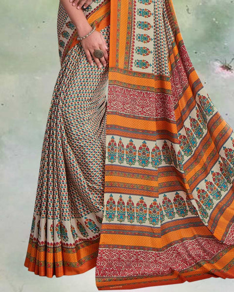 Paste Yellow And Dark Orange Digital Print Premium Crepe Saree