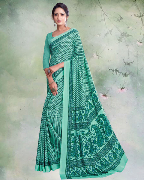 Pastel And Aqua Green Digital Print Premium Crepe Saree