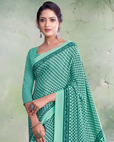 Pastel And Aqua Green Digital Print Premium Crepe Saree