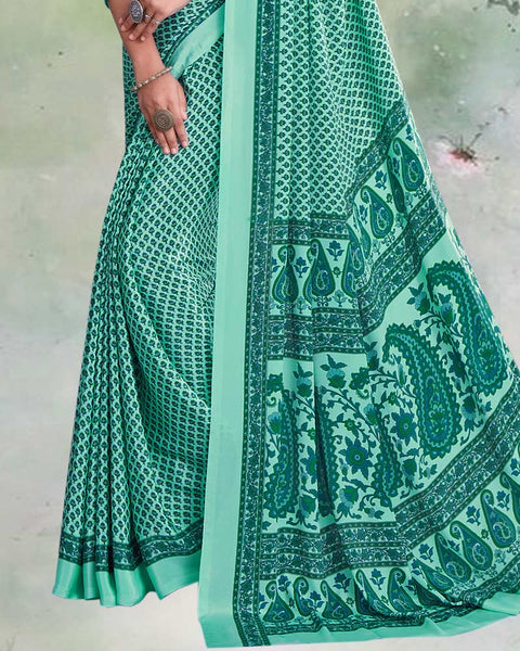 Pastel And Aqua Green Digital Print Premium Crepe Saree
