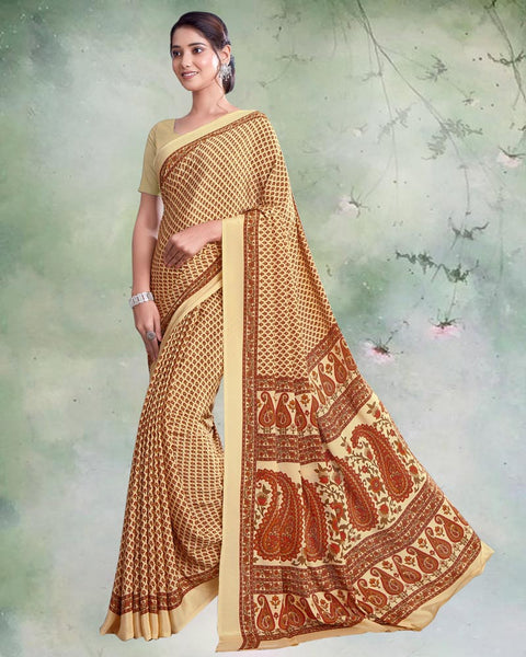 Peachy Orange Digital Print Premium Crepe Saree