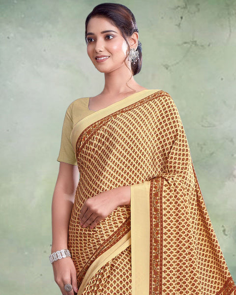 Peachy Orange Digital Print Premium Crepe Saree