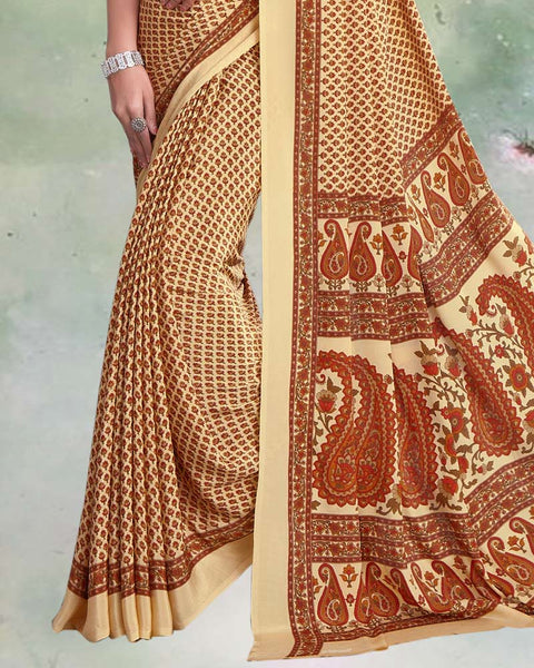 Peachy Orange Digital Print Premium Crepe Saree