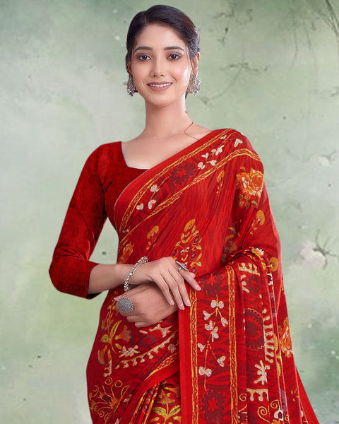 Persian Red Digital Print Premium Crepe Saree