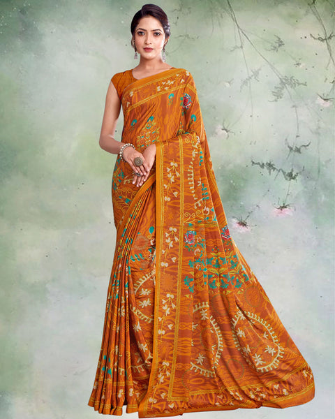 Brownish Orange Digital Print Premium Crepe Saree
