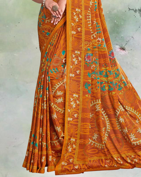 Brownish Orange Digital Print Premium Crepe Saree