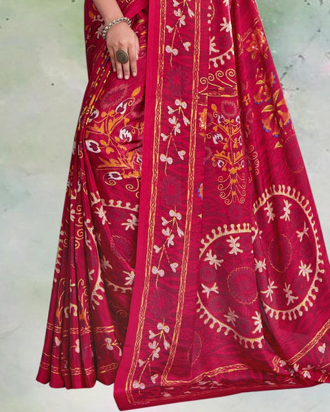 Pinkish Red Digital Print Premium Crepe Saree