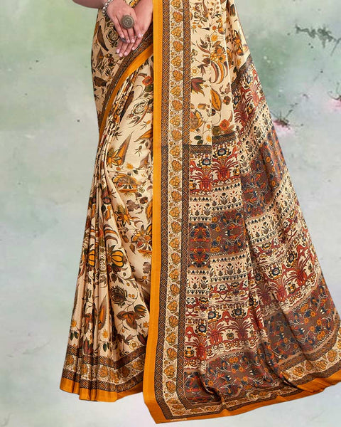 Pastel Yellow And Orange Digital Print Premium Crepe Saree