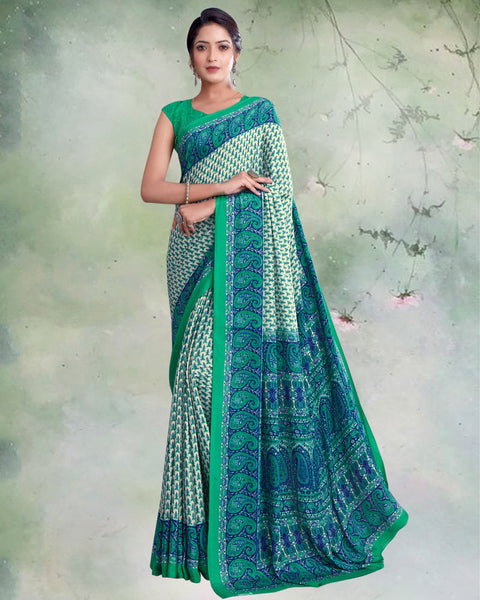 Multi Green Digital Print Premium Crepe Saree