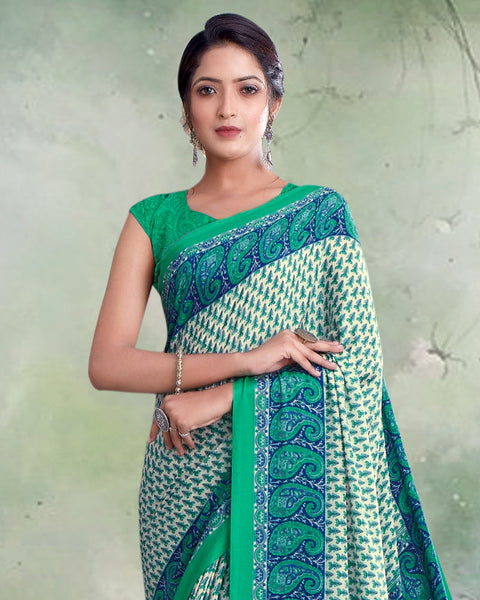 Multi Green Digital Print Premium Crepe Saree